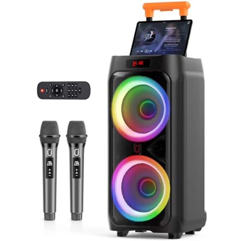 Karaoke Machine with 2 Wireless Microphones for Adults, 8" Subwoofer Big Bluetooth Speaker with 500W Peak Power, PA System with DJ Light - Image 1