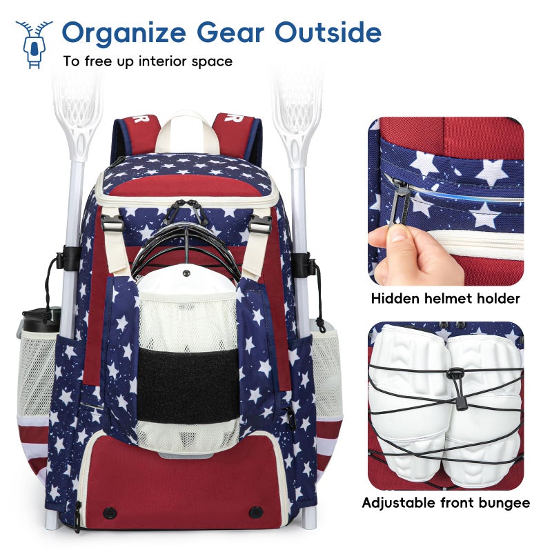 KAVIGOR Lacrosse Bag 65L, Extra Large Lacrosse Gear Backpack with Multi-Pocket Design, Helmet Holder & Ventilated Shoe Compartment - Image 3