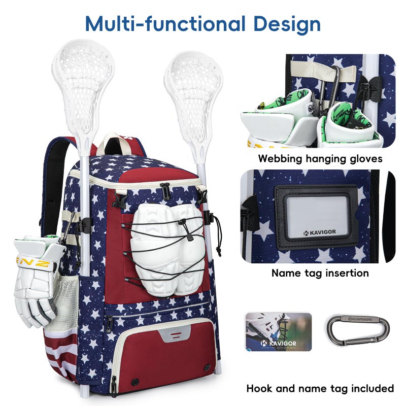 KAVIGOR Lacrosse Bag 65L, Extra Large Lacrosse Gear Backpack with Multi-Pocket Design, Helmet Holder & Ventilated Shoe Compartment - Image 4