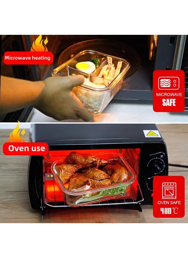 Office Workers Glass Lunch Box Can Enter The Microwave Oven Heating Special Compartment Lunch Box Round Fresh-keeping Bowl Students With Lunch Box-Specifications: Round 700 Soup Bowl + Fresh Green Heightening Separated Length 1060 (send Insulation Bag + Tableware)