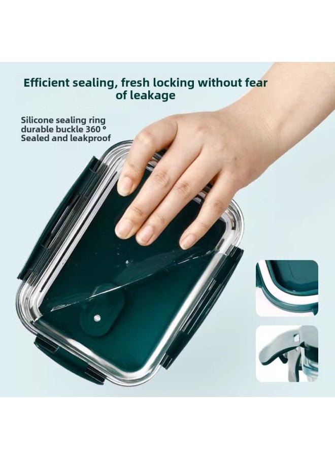 Office Workers Glass Lunch Box Can Enter The Microwave Oven Heating Special Compartment Lunch Box Round Fresh-keeping Bowl Students With Lunch Box-Specifications: Round 700 Soup Bowl + Fresh Green Heightening Separated Length 1060 (send Insulation Bag + Tableware)