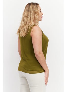 Zero Women Round Neck Sleeveless Plain Blouse, Dark Olive  - Image 3