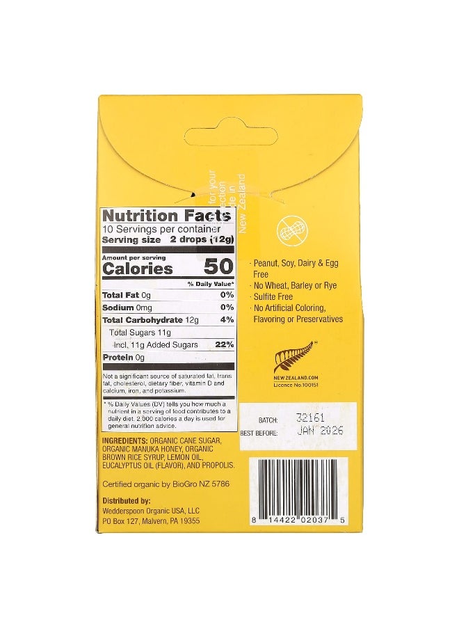 Wedderspoon Wedderspoon, Organic Manuka Honey Drops, Lemon With Bee Propolis, 20 Count, 4 oz (120 g)  - Image 2