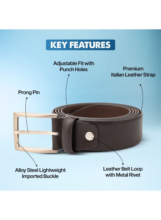 Mont Hawk Men's Genuine Italian Leather Belt – Brown Premium Dress & Casual Belt with Taiwan Alloy Steel Buckle, 35mm Formal Business Waist Belt for Men - Image 5