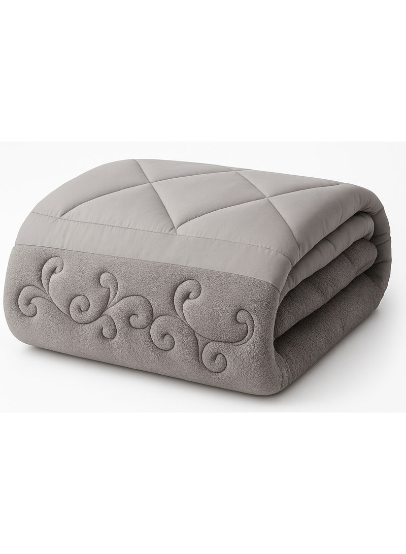 مينج لي مفرش شتوي نفر ونص نظام وجهين (مخمل × فرو) – طقم مفارش 4 قطع يشمل لحاف، شرشف مطاطي، غطاء وسادة وغطاء مخدة، يناسب سرير مقاس 140×200 سم - Image 3