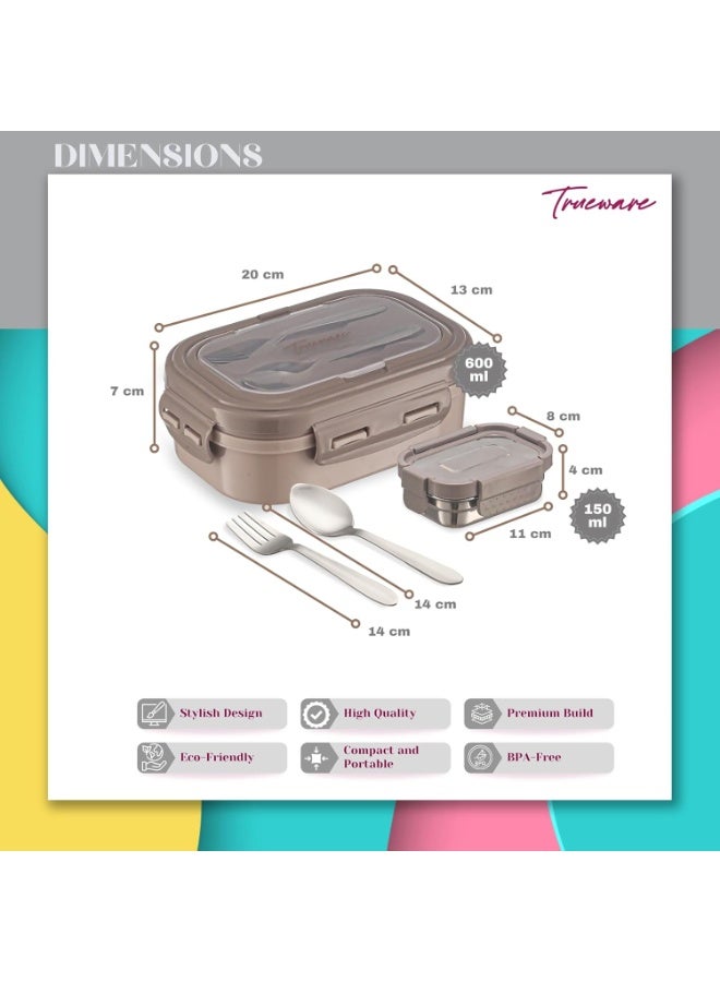 Trueware Picaso Insulated Inner Steel Thermoware BPA Free, Airtight, Food Grade, 2 Containers Lunch Box 600 ML & 150ml with spoon & fork - Image 3
