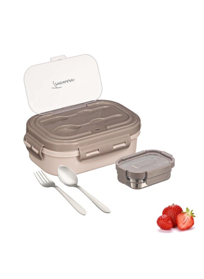 Trueware Picaso Insulated Inner Steel Thermoware BPA Free, Airtight, Food Grade, 2 Containers Lunch Box 600 ML & 150ml with spoon & fork - Image 1