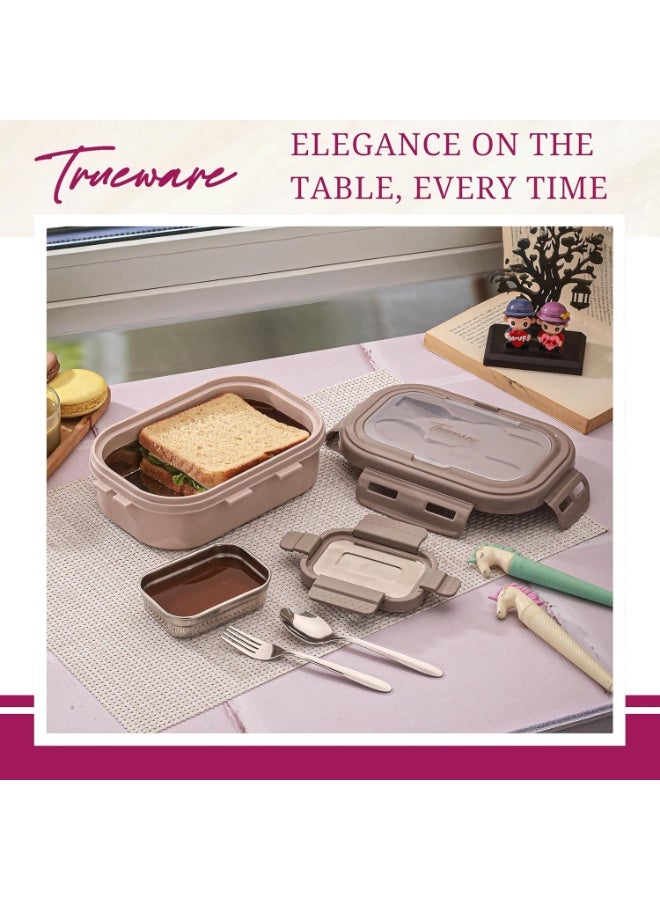Trueware Picaso Insulated Inner Steel Thermoware BPA Free, Airtight, Food Grade, 2 Containers Lunch Box 600 ML & 150ml with spoon & fork - Image 2