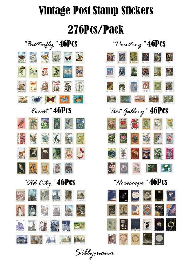 SIBLYMONA 276Pcs Vintage Postage Stamps Stickers Pack, Decorative Stamp Stickers, Adhesive Stickers for Scrapbooking Bullet Planners DIY Art Crafts Calendars Notebook Travel Journal - Image 2