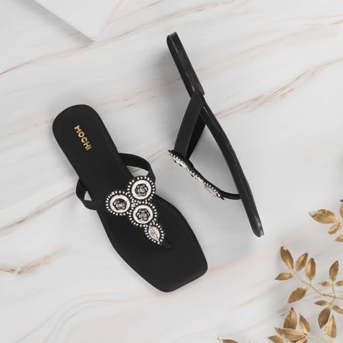Mochi Women Black Ethnic Flat Fashion Sandal UK/5 EU/38 (32-954) - Image 2