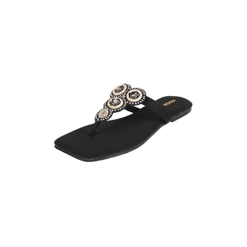 Mochi Women Black Ethnic Flat Fashion Sandal UK/5 EU/38 (32-954) - Image 1