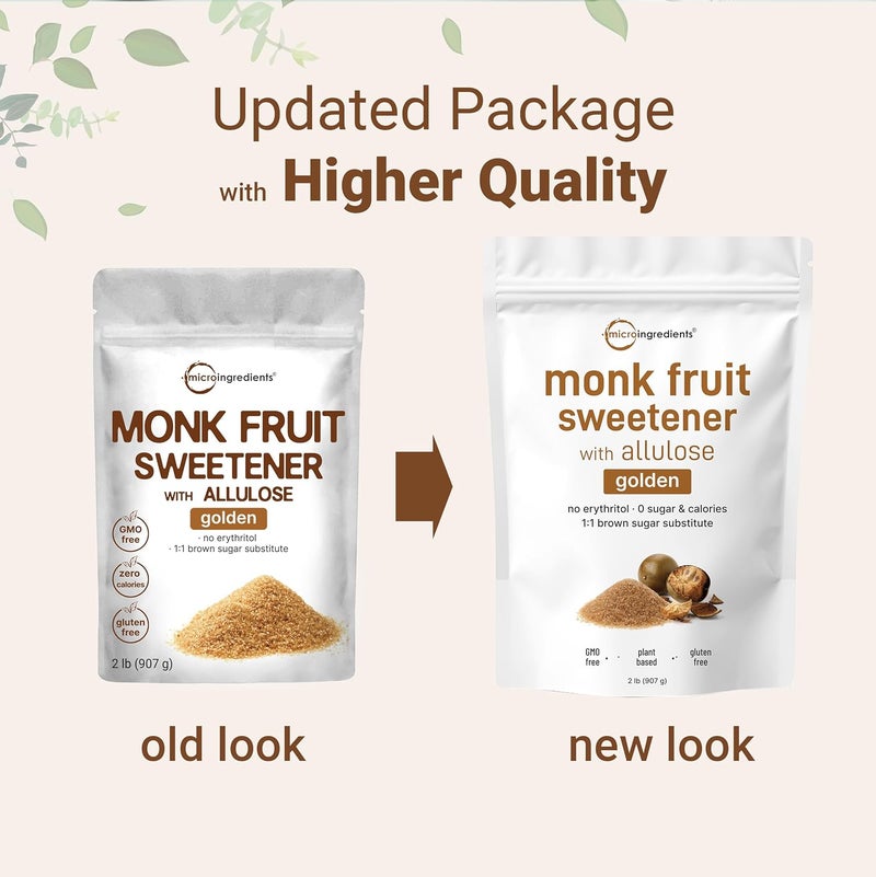 Micro Ingredients محلي فواكه الراهب الذهبي من مايكرو إنغريدينتس مع الأليوز، 2 رطل - بديل سكر بني خالي من السعرات الحرارية - Image 3