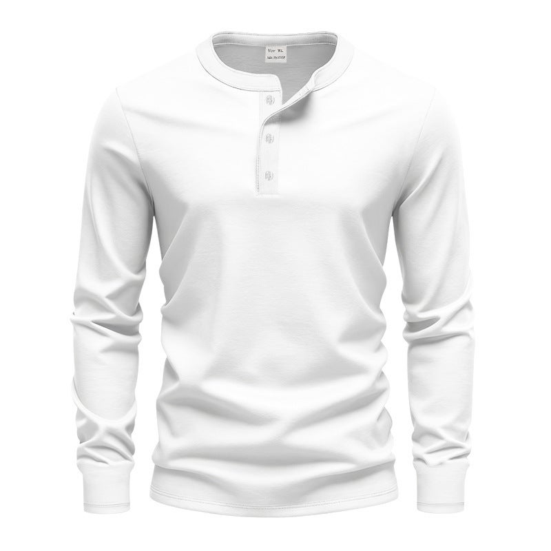 Cross-Border Style Spring and Autumn Men''s Outdoor Casual Light Luxury Simple Commuter Henley Shirt Long-Sleeve Base Shirt for Men - Image 1