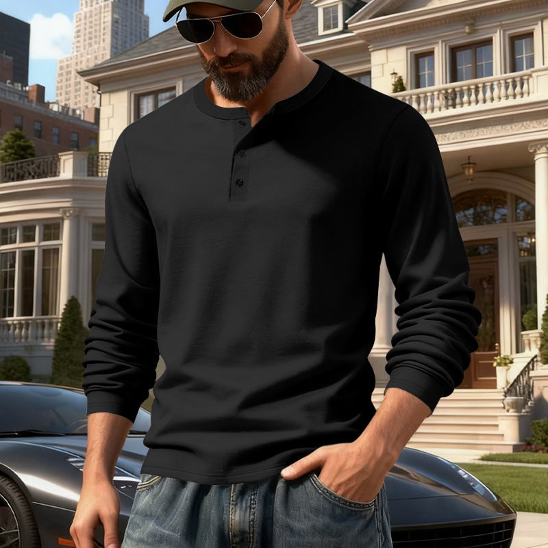 Cross-Border Style Spring and Autumn Men''s Outdoor Casual Light Luxury Simple Commuter Henley Shirt Long-Sleeve Base Shirt for Men - Image 5
