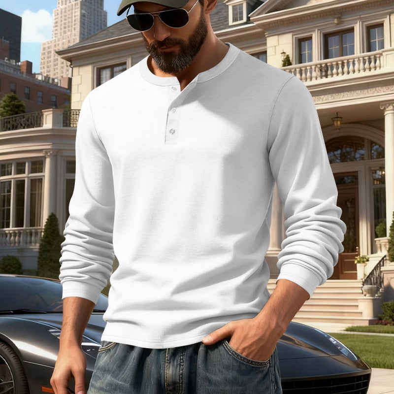 Cross-Border Style Spring and Autumn Men''s Outdoor Casual Light Luxury Simple Commuter Henley Shirt Long-Sleeve Base Shirt for Men - Image 3