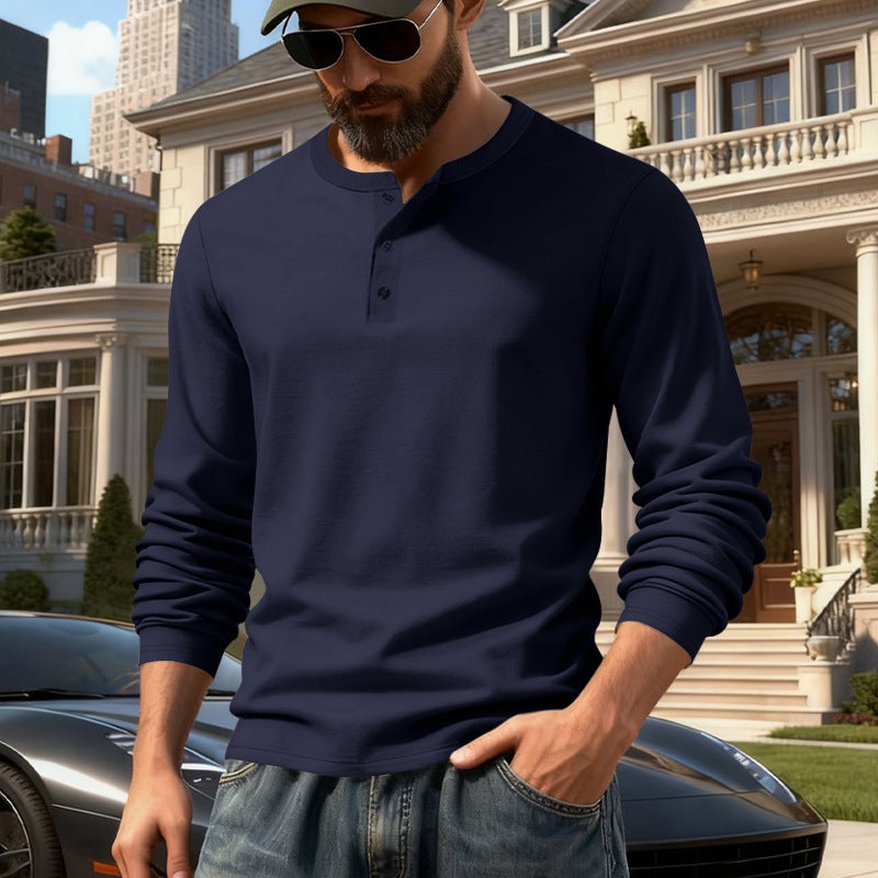 Cross-Border Style Spring and Autumn Men''s Outdoor Casual Light Luxury Simple Commuter Henley Shirt Long-Sleeve Base Shirt for Men - Image 4