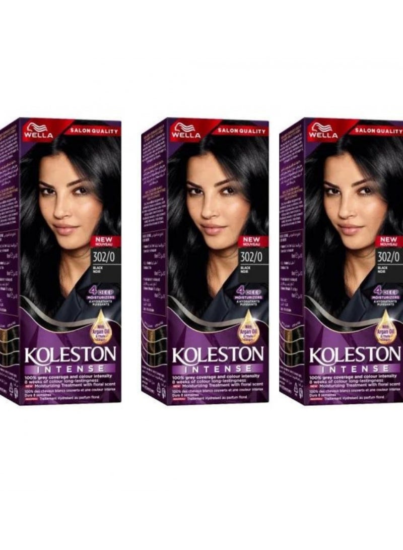 Wella Koleston Koleston permanent hair dye, black 302/0, three pieces - Image 1