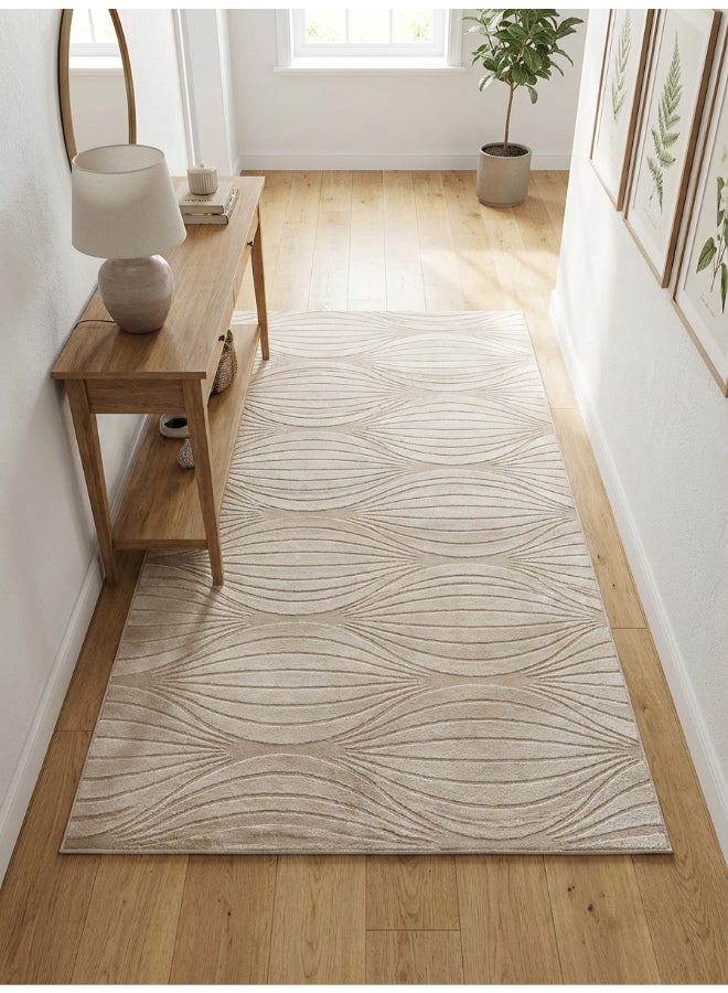 Noon East Carpet Rug Woven with Soft Texture |Polygon Rhythm Design  - Beige  | Size - 160x230 cm - 5x7.5 ft | For Medium Sized Family room, Bedroom with queen beds, 4-6 seater Dinning area, Entry hallways & Foyers - Image 2