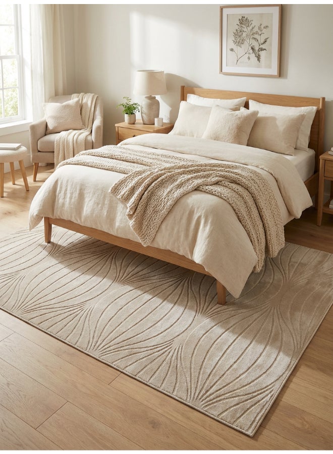 Noon East Carpet Rug Woven with Soft Texture |Polygon Rhythm Design  - Beige  | Size - 160x230 cm - 5x7.5 ft | For Medium Sized Family room, Bedroom with queen beds, 4-6 seater Dinning area, Entry hallways & Foyers - Image 1