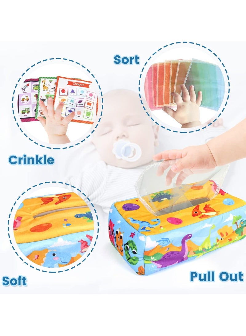 HALAMODO Baby Tissue Box Toy 0-12 Months, Montessori Toys with Soft Stuffed Crinkle Sensory Toys for 1 Year Old, Kids Learning Activity Box, Babies Boy Girl Developmental Gifts - Image 2