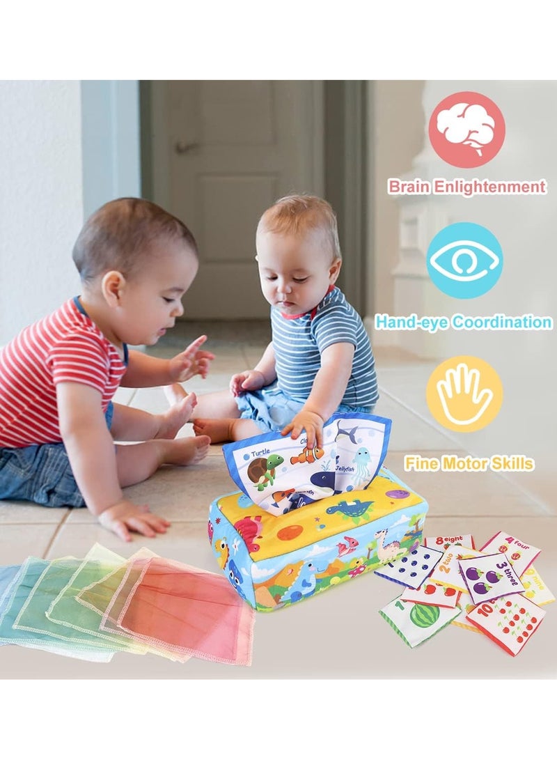 HALAMODO Baby Tissue Box Toy 0-12 Months, Montessori Toys with Soft Stuffed Crinkle Sensory Toys for 1 Year Old, Kids Learning Activity Box, Babies Boy Girl Developmental Gifts - Image 4