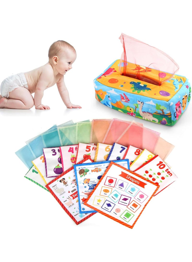 HALAMODO Baby Tissue Box Toy 0-12 Months, Montessori Toys with Soft Stuffed Crinkle Sensory Toys for 1 Year Old, Kids Learning Activity Box, Babies Boy Girl Developmental Gifts - Image 1