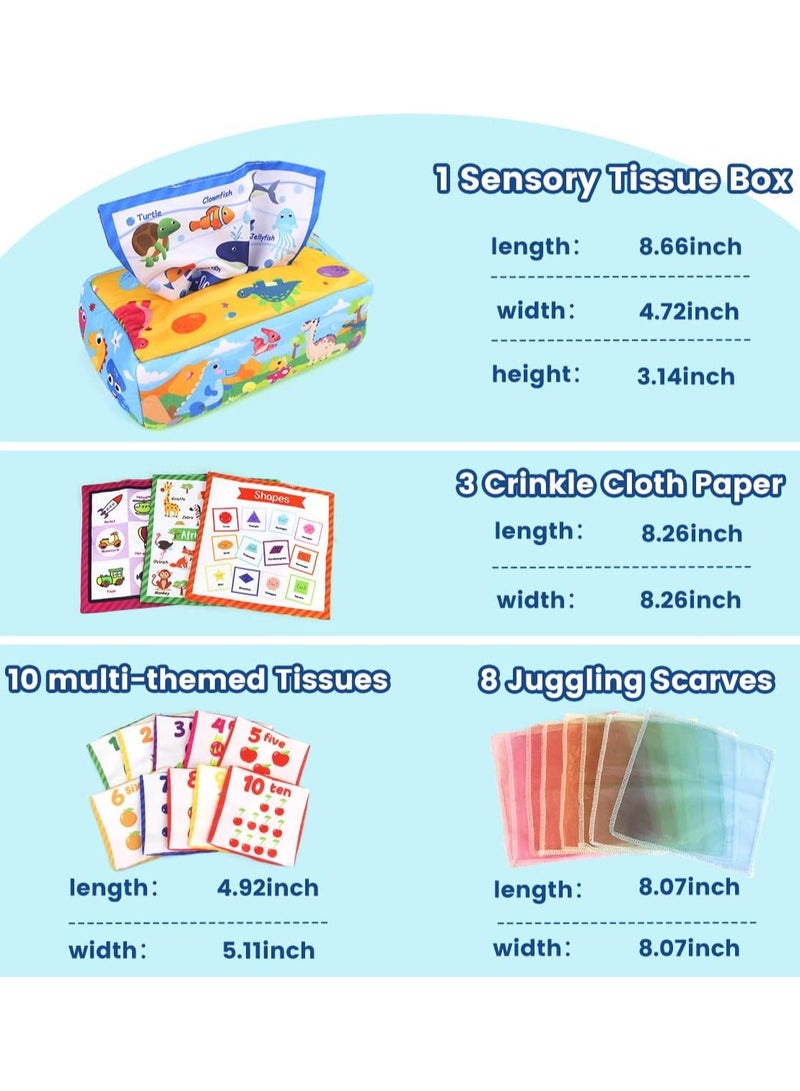 HALAMODO Baby Tissue Box Toy 0-12 Months, Montessori Toys with Soft Stuffed Crinkle Sensory Toys for 1 Year Old, Kids Learning Activity Box, Babies Boy Girl Developmental Gifts - Image 3
