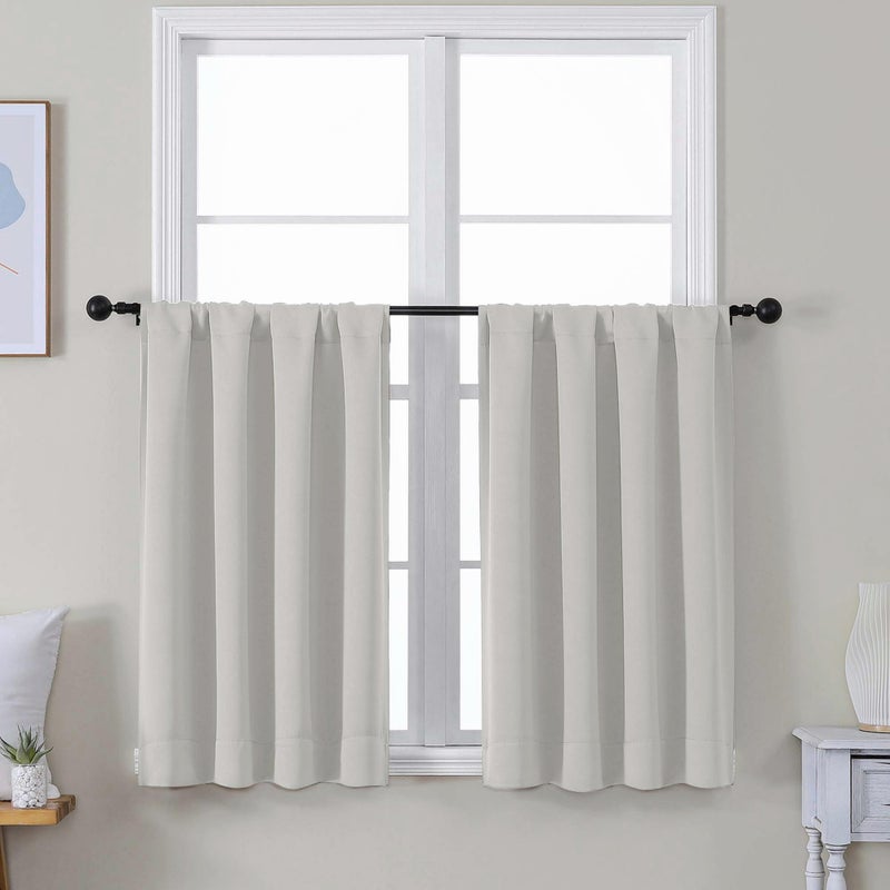 Simplebrand Ava Natural Short 36 Inches Blackout Curtain 2 Panels Set, Half Window Rod Pocket Privacy Curtain Tiers for Kitchen, Curtains Blackout for Bathroom Shades, W40 x L36 Inch, Natural - Image 1