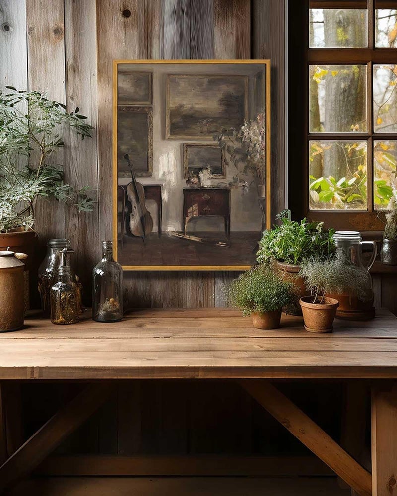 KBKBART Vintage Wall Art for Bedroom, Farmhouse Moody Still Life Canvas Oil Painting, Dark Bathroom Art Prints, Neutral Antique Framed Wall Decor for Living Room, Gallery - Image 5