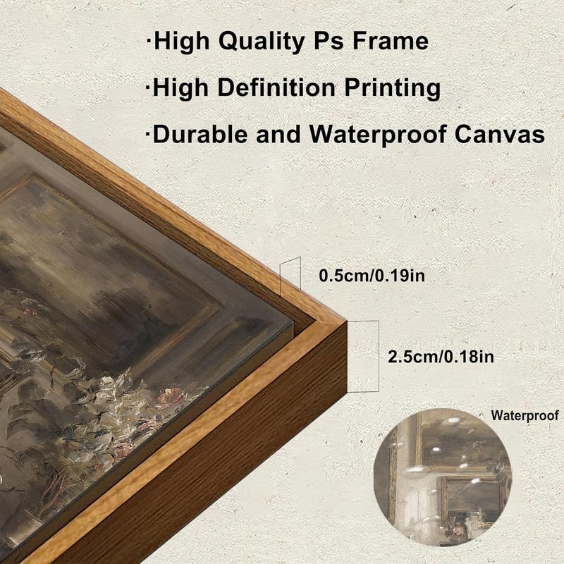 KBKBART Vintage Wall Art for Bedroom, Farmhouse Moody Still Life Canvas Oil Painting, Dark Bathroom Art Prints, Neutral Antique Framed Wall Decor for Living Room, Gallery - Image 3