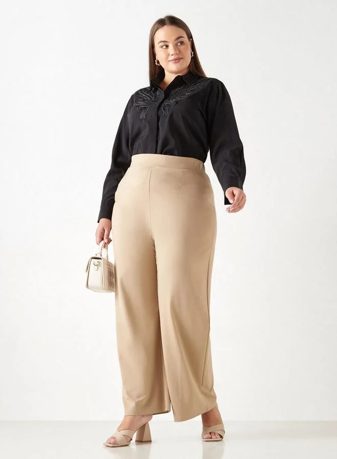 Ulla Popken Plus Size Ulla Popken Embroidered Shirt with Long Sleeves