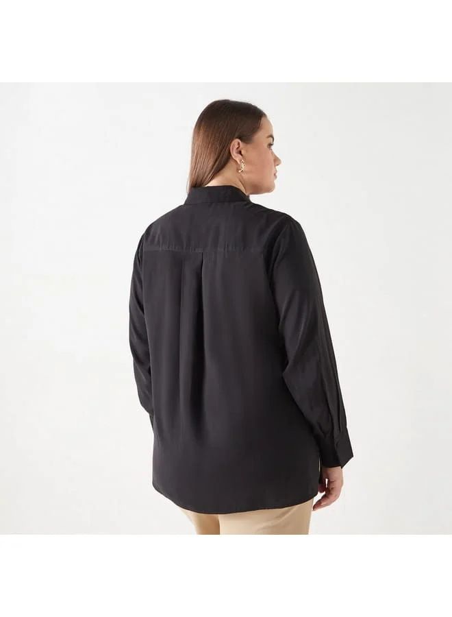 Ulla Popken Plus Size Ulla Popken Embroidered Shirt with Long Sleeves