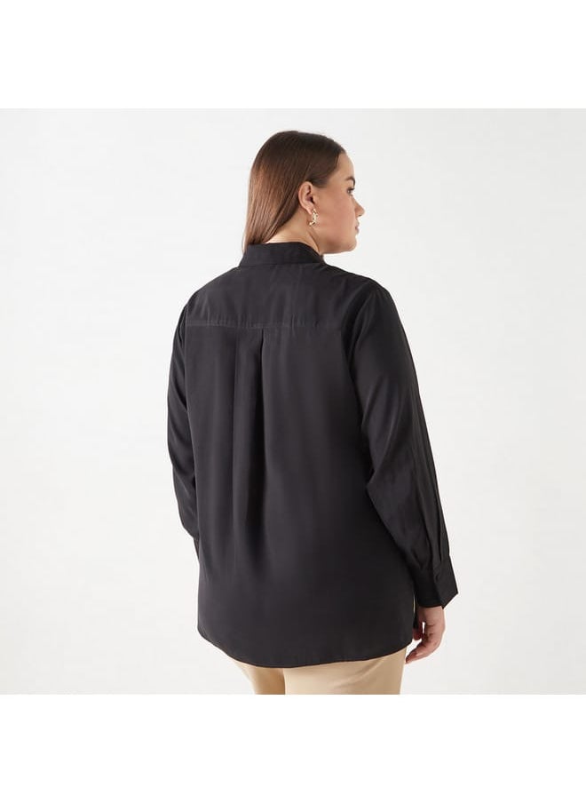 Ulla Popken Plus Size Ulla Popken Embroidered Shirt with Long Sleeves  - Image 3