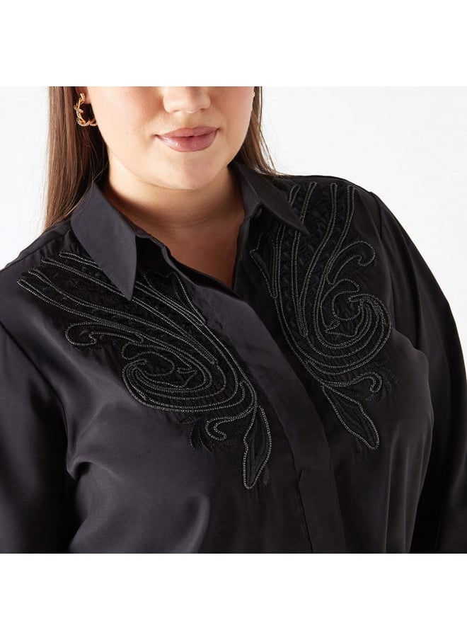 Ulla Popken Plus Size Ulla Popken Embroidered Shirt with Long Sleeves  - Image 4