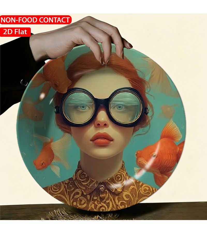 1pc Elegant Ceramic Decorative Plate 200mm Underwater Fashion Goggles Orange Theme Home Desk Ornament Living Room Bedroom Decor Suitable For Family Study Office Gift Holiday Decoration - Image 2