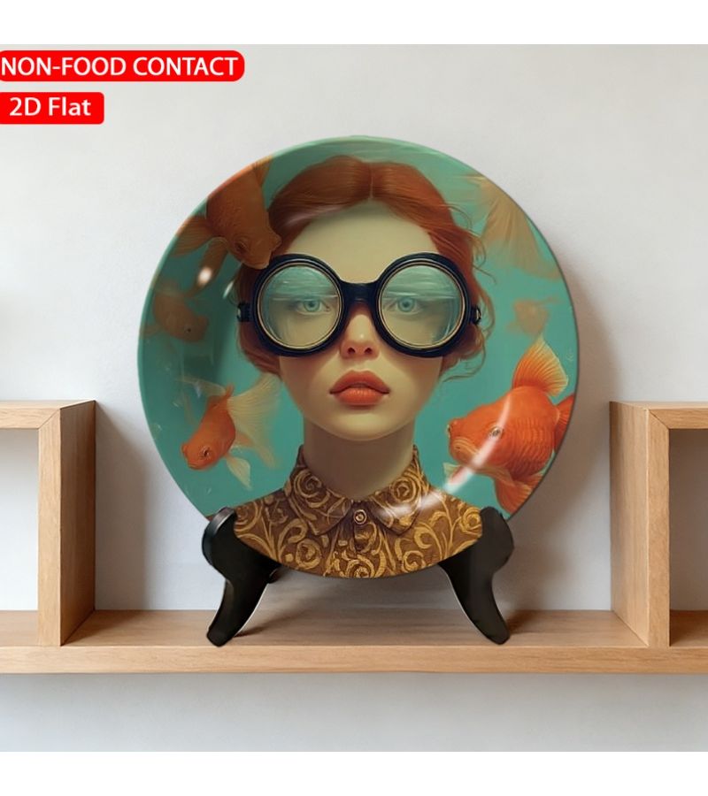 1pc Elegant Ceramic Decorative Plate 200mm Underwater Fashion Goggles Orange Theme Home Desk Ornament Living Room Bedroom Decor Suitable For Family Study Office Gift Holiday Decoration - Image 4