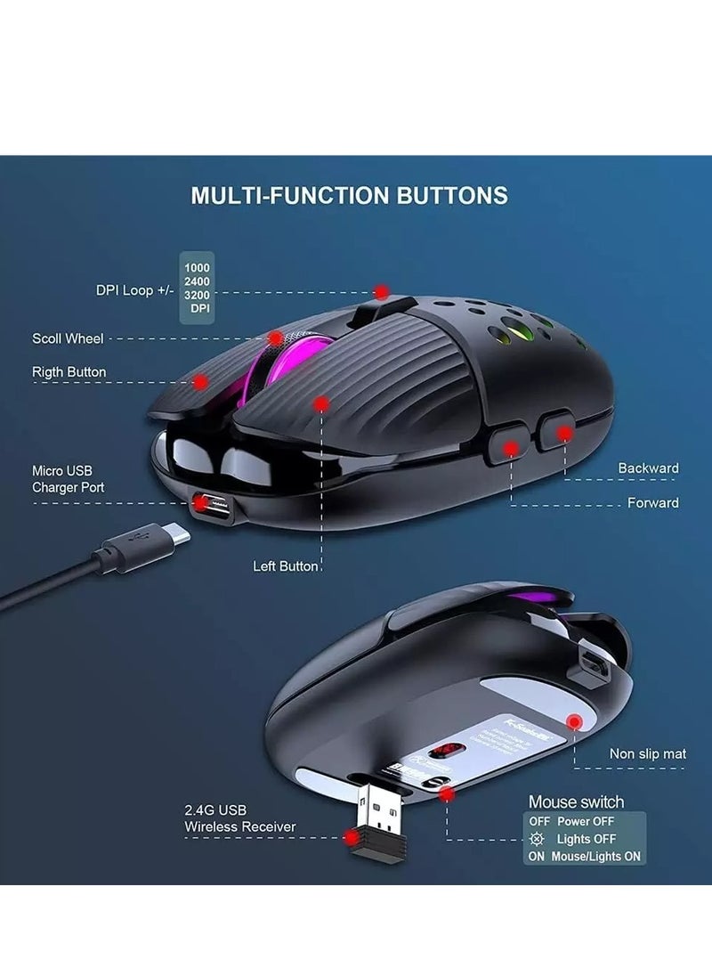 K-Snake - BM900 Wireless Rechargable Mouse - 3200 DPI - Silent Clicks - 2 Side Buttons - 6 Buttons - Lightweight - Image 1