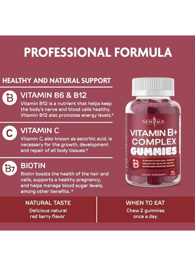 New Age Vitamin B Complex Gummies with Vitamin B3, B5, B6, B7, B9 & B12 – with Biotin, Folic Acid & Vitamin C – Gluten-Free, Vegan, Made in The USA! (120 Count (Pack of 2)) - Image 4