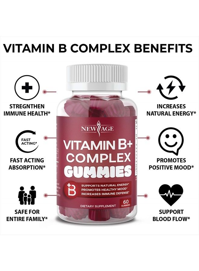 New Age Vitamin B Complex Gummies with Vitamin B3, B5, B6, B7, B9 & B12 – with Biotin, Folic Acid & Vitamin C – Gluten-Free, Vegan, Made in The USA! (120 Count (Pack of 2)) - Image 3