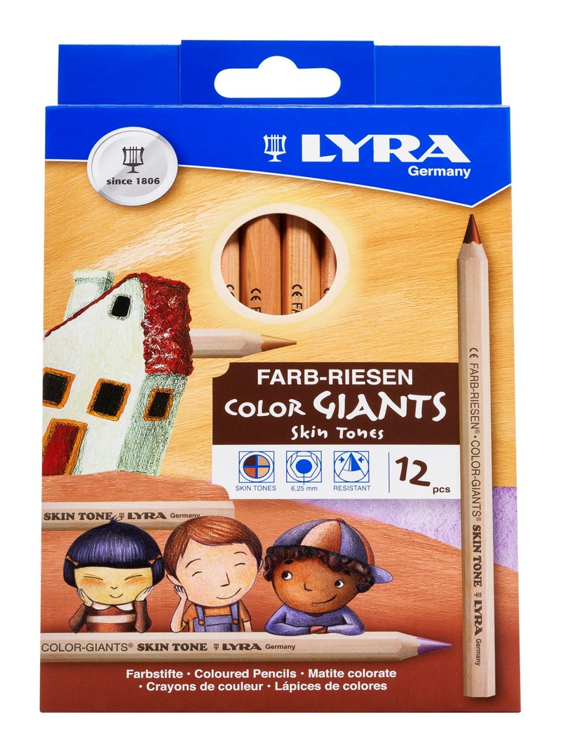 Lyra Color-Giants Skin Tone Colored Pencils - Set of 12 count colored pencils With A 6.25mm Core - Highly Pigmented Pencils for All Artists - Durable Color Pencils Set for Drawing Coloring and More - Image 1