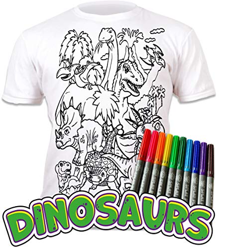 Splat Planet Color in Dinosaur T-Rex T-Shirt With 10 Non-Toxic Washable Magic Pens - Wash Out and Color Again (3-4 Years) - Image 2
