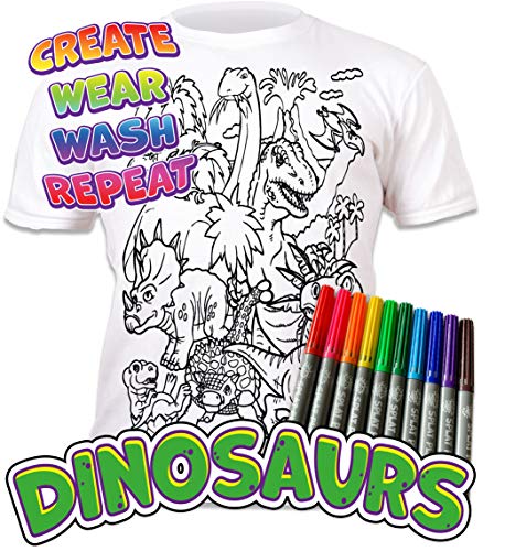 Splat Planet Color in Dinosaur T-Rex T-Shirt With 10 Non-Toxic Washable Magic Pens - Wash Out and Color Again (3-4 Years) - Image 3