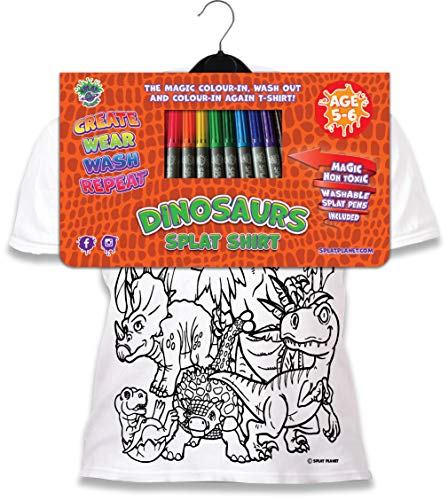 Splat Planet Color in Dinosaur T-Rex T-Shirt With 10 Non-Toxic Washable Magic Pens - Wash Out and Color Again (3-4 Years) - Image 4