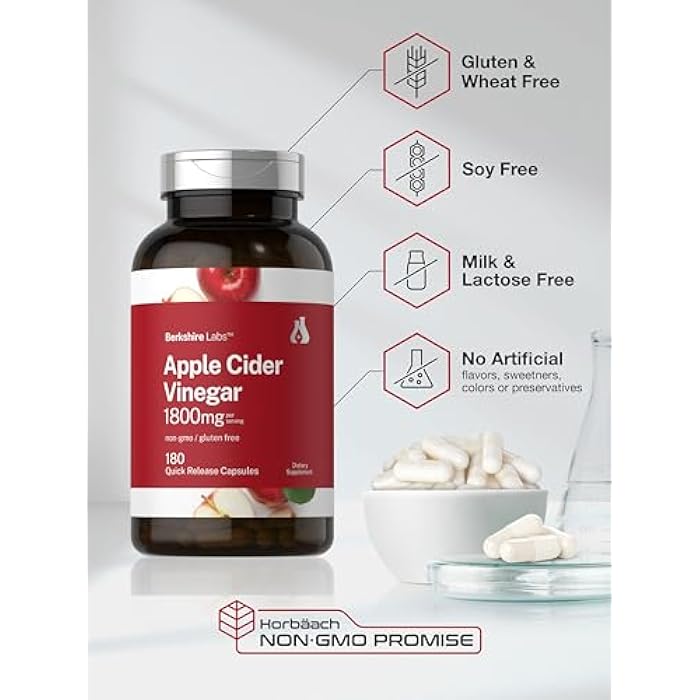 Horbäach Horbaach Apple Cider Vinegar Capsules | 1800mg | 180 Count | Non-GMO, Gluten-Free Supplement | by Berkshire Labs - Image 5