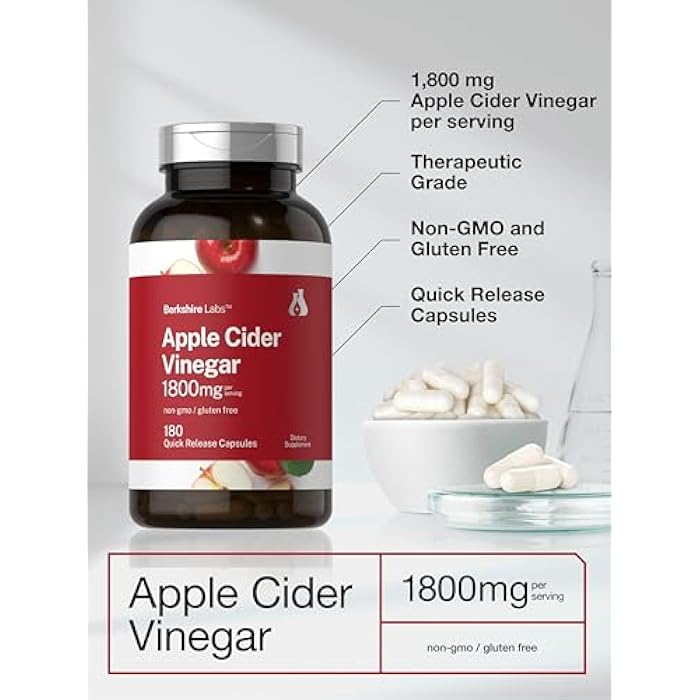 Horbäach Horbaach Apple Cider Vinegar Capsules | 1800mg | 180 Count | Non-GMO, Gluten-Free Supplement | by Berkshire Labs - Image 4