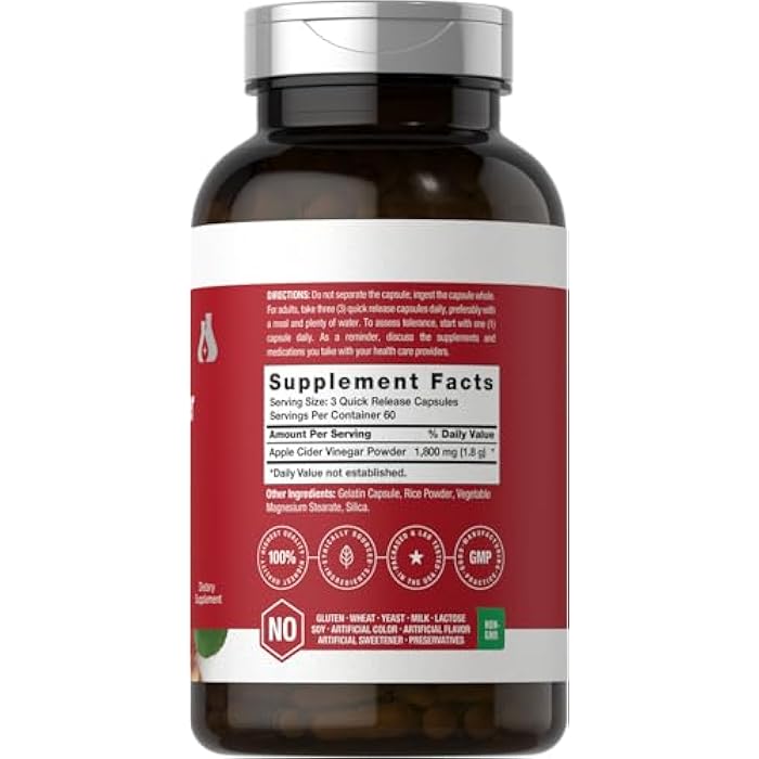 Horbäach Horbaach Apple Cider Vinegar Capsules | 1800mg | 180 Count | Non-GMO, Gluten-Free Supplement | by Berkshire Labs - Image 2