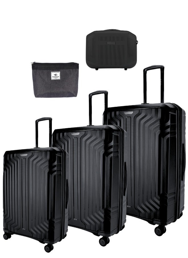 SONADA Sonada Unbreakable Luggage Unisex ,Double Zipper ,Expandable, TSA Lock With 4 Double Silent Wheels Set of 4 (Black) 