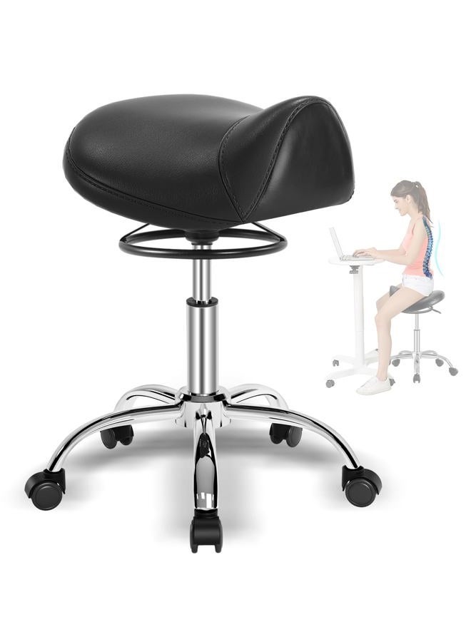 SALONFACTORY Adjustable Rolling Saddle Salon Stool - 400lbs Weight Capacity，360° Swivel，Thick Seat Padding，Saddle Chair with Wheels for Medical Massage Salon Kitchen Spa Drafting Nail-Tech - Image 1