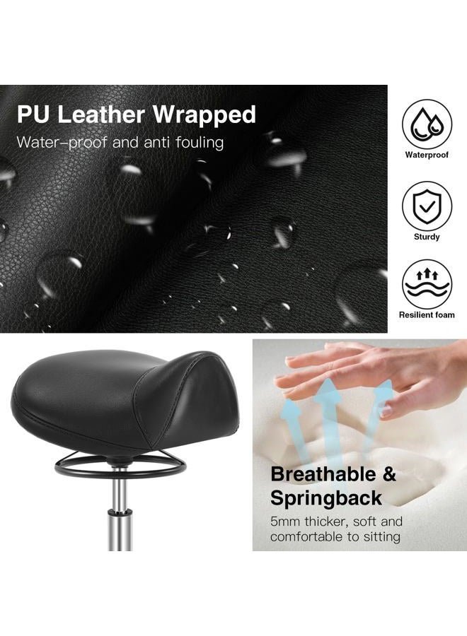 SALONFACTORY Adjustable Rolling Saddle Salon Stool - 400lbs Weight Capacity，360° Swivel，Thick Seat Padding，Saddle Chair with Wheels for Medical Massage Salon Kitchen Spa Drafting Nail-Tech - Image 4