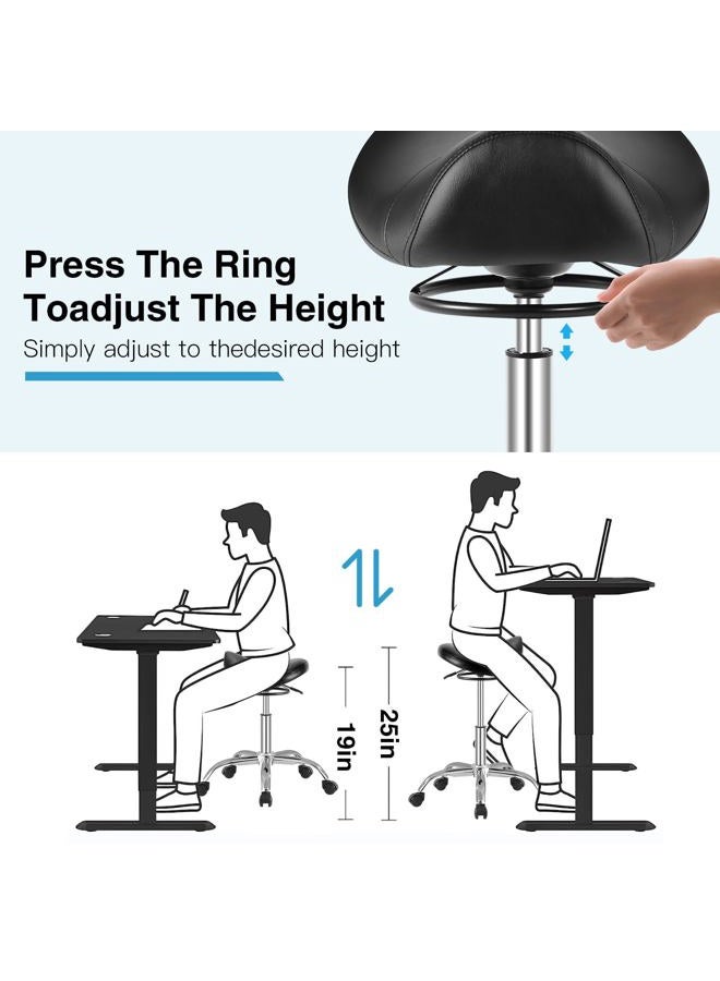 SALONFACTORY Adjustable Rolling Saddle Salon Stool - 400lbs Weight Capacity，360° Swivel，Thick Seat Padding，Saddle Chair with Wheels for Medical Massage Salon Kitchen Spa Drafting Nail-Tech - Image 5